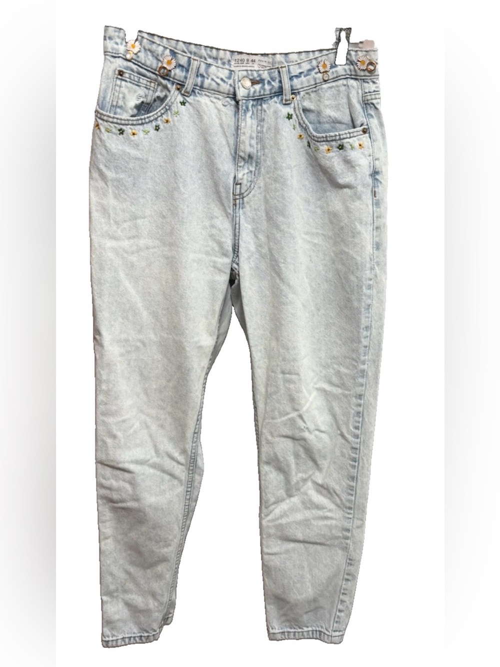 Primark Light Blue High-Rise Jeans with Daisy Embroidery and charms